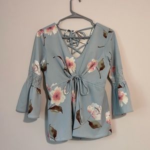 Charming Charlie | Size Small | Boho floral blue blouse